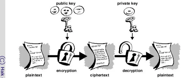 Gambar 7 Ilustrasi enkripsi dengan kunci publik (Zimmermann 1999) 