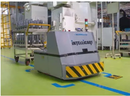 Figure 1.0: Automated Guide Vehicle (AGV) towing trolley. (Designed by: Hi-Tech Robotic Systemz Ltd, India)