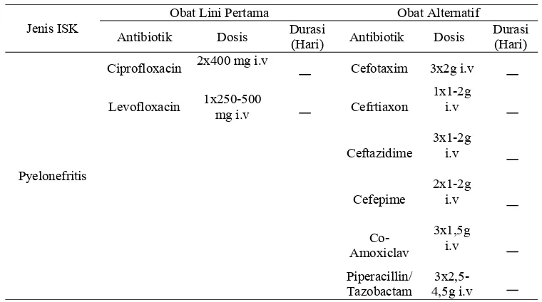 Tabel 3. Terapi empirik untuk pengobatan pyelonefritis pada kasus berat pada pasien dewasa (Grabe dkk., 2010)  