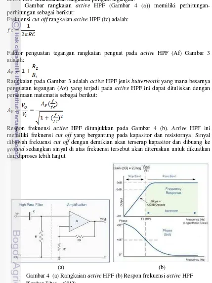 Gambar rangkaian active HPF (Gambar 4 (a)) memiliki perhitungan-