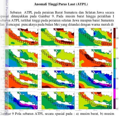 Gambar 9 Pola sebaran ATPL secara spasial pada : a) musim barat, b) musim 