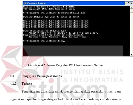 Gambar 4.2 Proses Ping dari PC Client menuju Server 