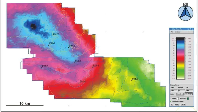 Gambar 5.24 Hasil gabungan interpolasi horison TOP-Z area off-shore dan land 