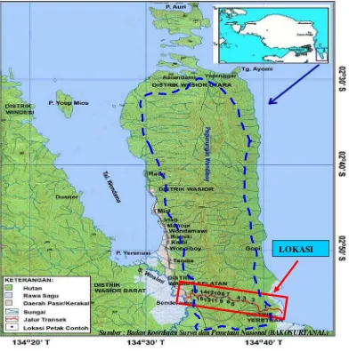 Gambar 2 : Peta lokasi penelitian di CAPW  Kabupaten  Teluk Wondama 