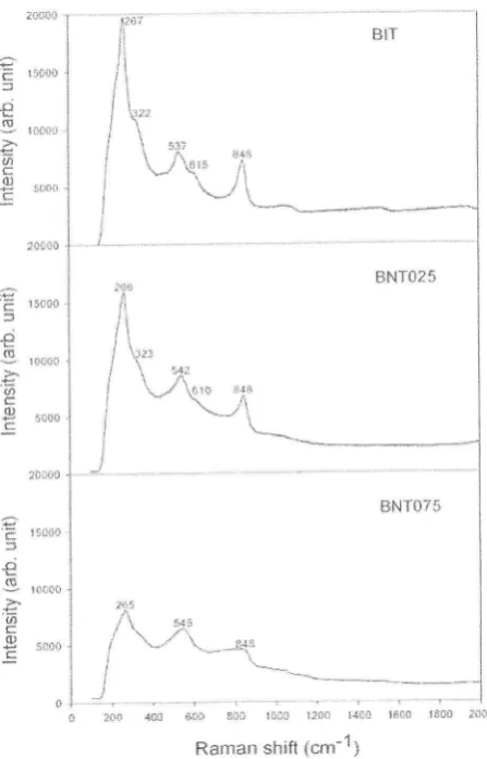 Figure 5. FTIR spectra of BIT, BNT025 and BNT075 at room temperature'