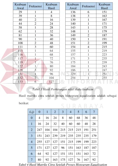 Tabel 4 Hasil Matriks Citra Setelah Proses Histogram Equalization 