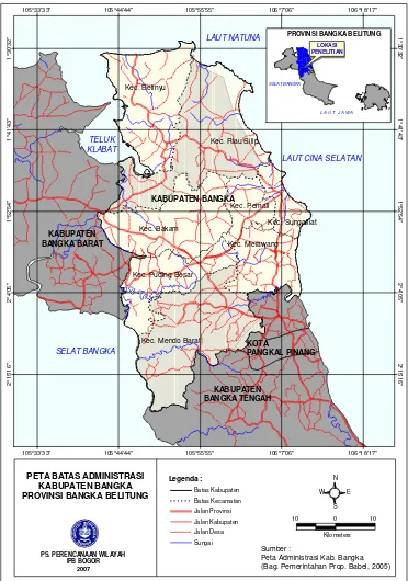 Gambar 4  Peta wilayah administrasi Kabupaten Bangka 