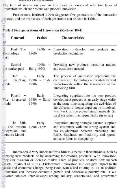Table 1 Five generations of Innovation (Rothwel 1994)   