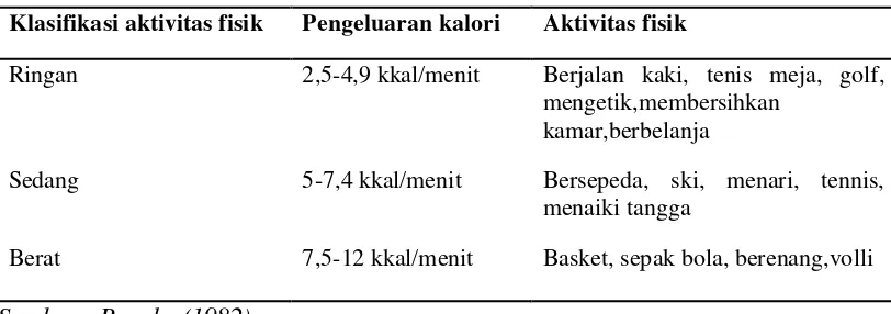 Tabel 2.4 Klasifikasi Aktivitas Fisik 