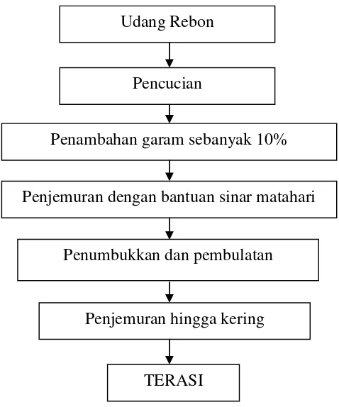 Gambar 4.  Proses pembuatan terasi udang rebon produksi Ibu Marni di DesaMargasari Kecamatan Labuhan Maringgai Lampung Timur (DataPrimer, 2015).