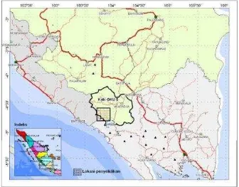 Gambar 1.  Peta daerah Wai Selabung, Oku Selatan, Sumatra Selatan (PSDG, 2011). 