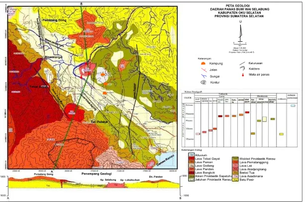 Gambar 3. Peta Geologi daerah panas bumi Wai Selabung (PSDG, 2011). 