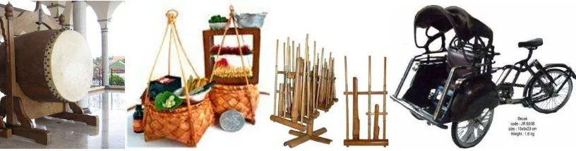 Gambar 1: Bedug-pikulan-angklung-becak, produk convivial society Indonesia (Sumber : http://images.djawatempodoeloe.multiply.com) 