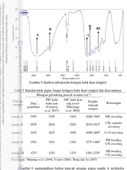 Gambar 6 Spektra inframerah kolagen kulit ikan tongkol 