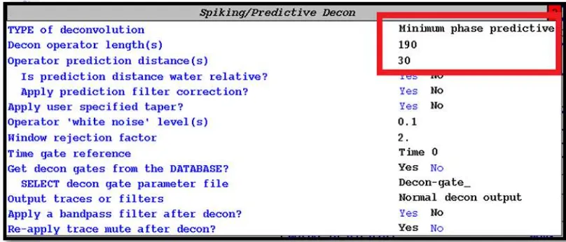 Gambar 5. Subflow dekonvolusi prediktif dengan decon operator length 190 ms 