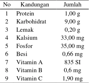 Tabel 2. Kandungan wortel per 100 gram. 