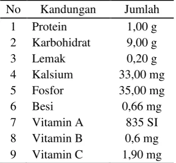 Tabel 2. Kandungan wortel per 100 gram. 