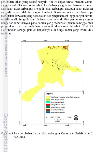 Gambar 9 Peta perubahan lahan tidak terbangun Kecamatan Seririt tahun 2005 
