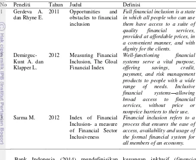 Tabel 2 Definisi Inklusi Keuangan 