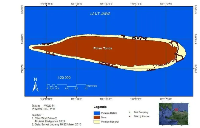 Gambar 1 Peta survei lapang di Pulau Tunda 