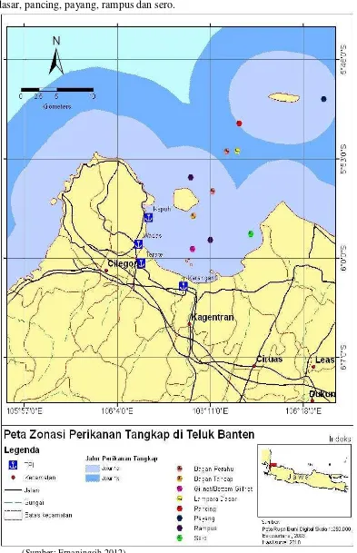 Gambar 3  Peta zonasi perikanan tangkap di Teluk Banten. 