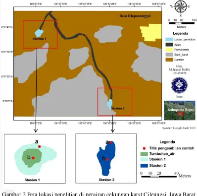 Gambar 2 Peta lokasi penelitian di perairan cekungan karst Cileungsi, Jawa Barat 