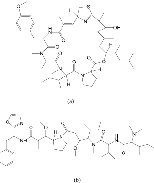 Gambar 3. Struktur senyawa a. aprotoksin D aprotoksin, b. symplostatin 1 