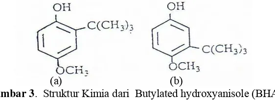 Gambar 3.  Struktur Kimia dari  Butylated hydroxyanisole (BHA)  
