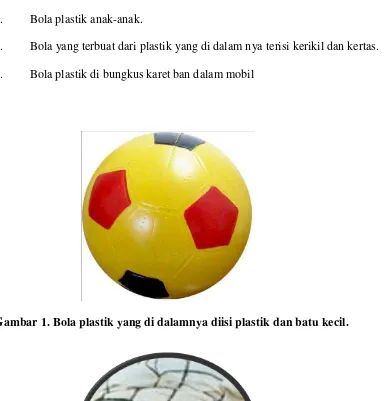 Gambar 1. Bola plastik yang di dalamnya diisi plastik dan batu kecil. 