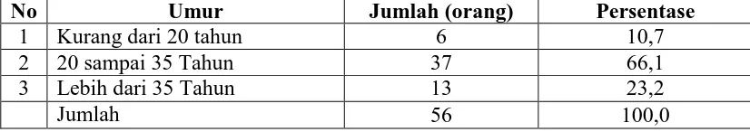 Tabel 4.1   Distribusi frekuensi WPS berdasarkan Kategori umur  di lokalisasi di Bukit Maraja Desa Marihat Bukit Kecamatan Gunung Malela Kabupaten Simalungun Tahun 2014   