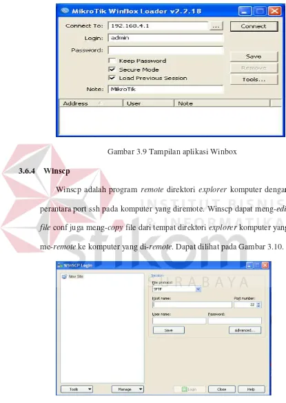Gambar 3.9 Tampilan aplikasi Winbox 
