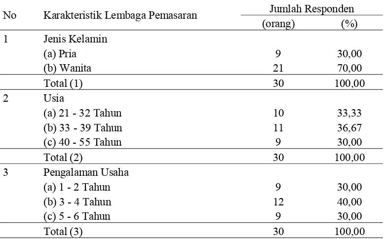 Tabel 3. Karakteristik Lembaga Pemasaran yang Terlibat dalam Sistem Pemasaran Madu Botol  PT Madu Pramuka di Wilayah Jakarta 