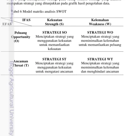 Tabel 6 Model matriks analisis SWOT 