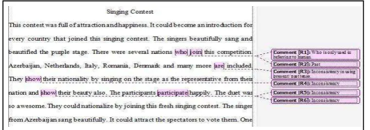 Figure 6. Example of comment as error markers provided for experimental group B 