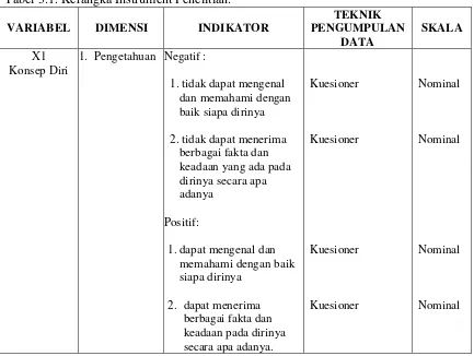 Tabel 3.1. Kerangka Instrument Penelitian. 
