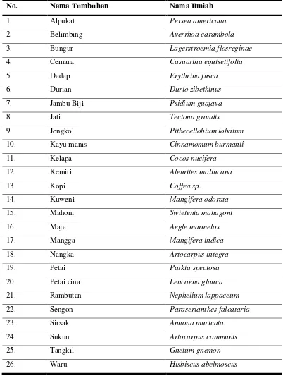 Tabel  3.  Daftar  jenis-jenis  tumbuhan  di  TASWBK. 