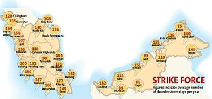 Figure 2.2: Number of days with thunderstorm,Td in Malaysia[7] 