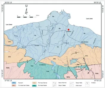 Gambar 2.3 Peta Geologi Daerah Kendal dan Sekitarnya (Lokasi penelitian ditunjukkan dengan tanda     )