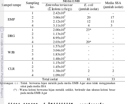 Tabel 1 Frekuensi keberadaan Enterobacteriaceae dan E. coli pada tempe segar 