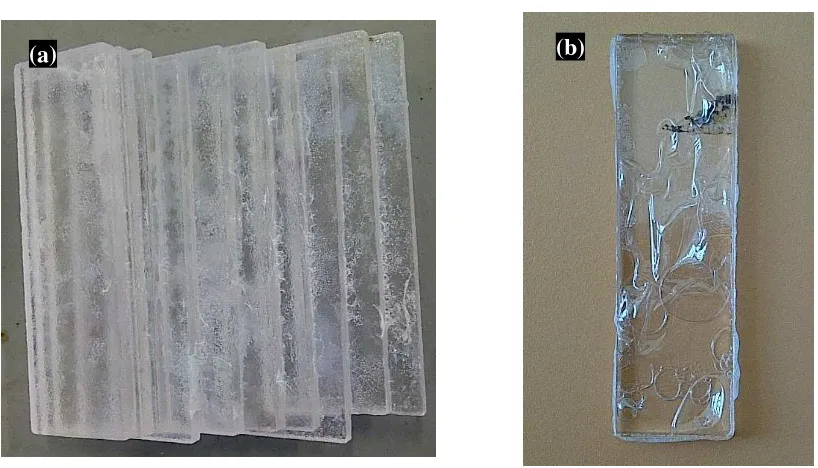 Figure 4.9: The effects of acrylic perspex prepared substrates before coated; (a) immersed in 