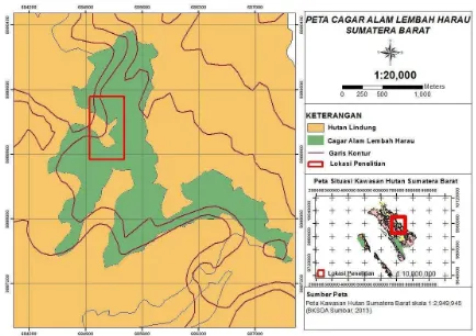 Gambar 6.  Lokasi penelitian kokah (Presbytis siamensis) di Cagar Alam Lembah Harau Sumatera Barat pada bulan Mei-Juni 2015
