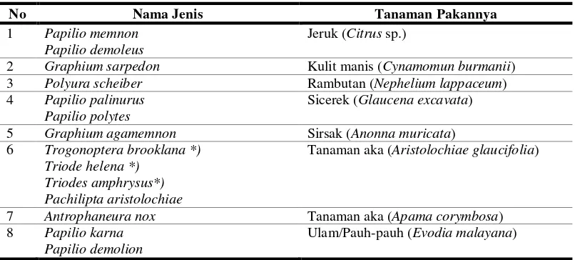 Tabel 3. Jenis kupu-kupu yang terdapat di Kawasan Cagar Alam Lembah Harau Sumatera Barat 