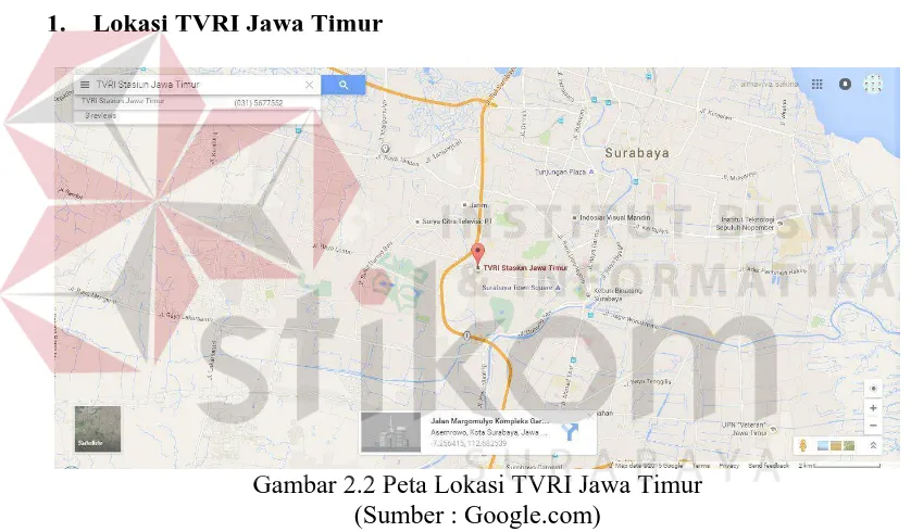 Gambar 2.2 Peta Lokasi TVRI Jawa Timur (Sumber : Google.com) 
