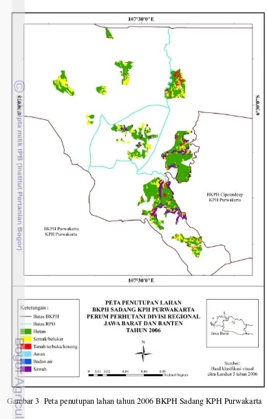 Gambar 3  Peta penutupan lahan tahun 2006 BKPH Sadang KPH Purwakarta 