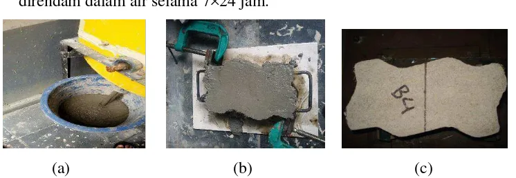 Gambar 3.5. proses pencetakan paving block (a) foaming mortar dituangkan 
