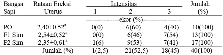 Tabel 7.  Intensitas ereksi uterus pada saat estrus   