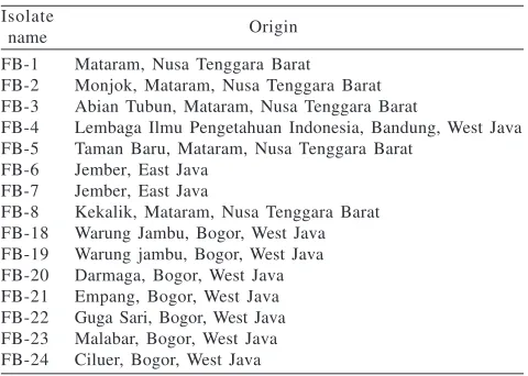 Table 1  List of isolates with their origins based on morphologyand culture type