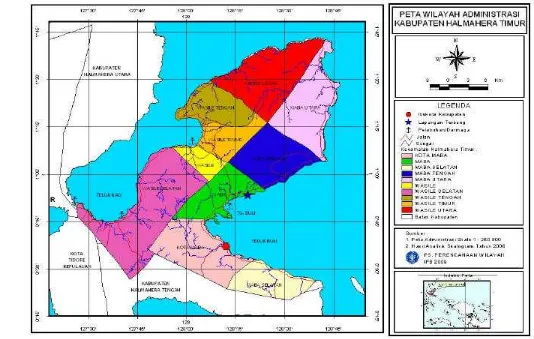 Gambar 2. Peta Wilayah Adminstrasi Kabupaten Halmahera Timur 2008 