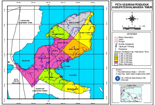 Gambar 7. Peta Sebaran Penduduk Kabupaten Halmahera Timur 2008 