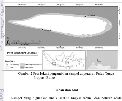 Gambar 2 Peta lokasi pengambilan sampel di perairan Pulau Tunda  